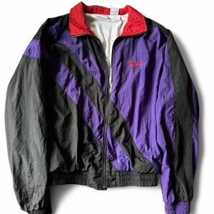 Reebok Black and Purple Windbreaker Lightweight Athletic Jacket